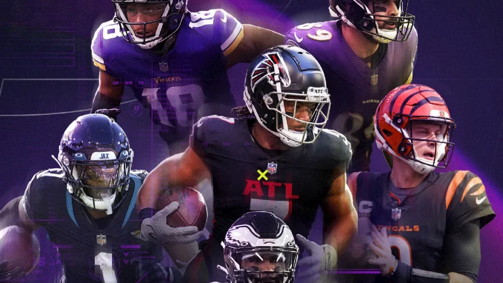 Live fantasy sports gameplay in NFL Primetime Fantasy, with players making real-time decisions during an NFL game.