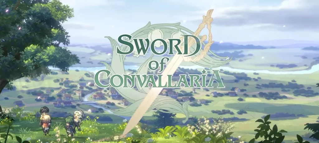 Tactical RPG scene in Sword of Convallaria showing grid-based combat with pixel art characters.